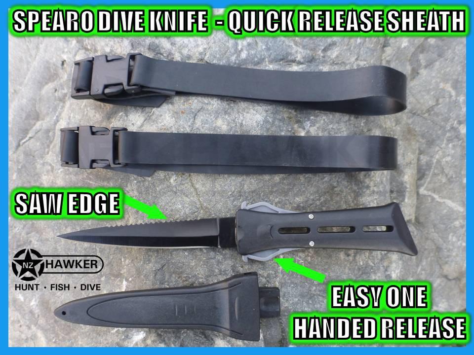 Hawker Supplies Ltd NZ - DIVE KNIFE WITH QUICK RELEASE SHEATH! & LEG STRAPS  06